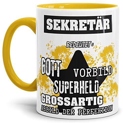 Tassendruck Berufe-Tasse Bedeutung Eines Sekretär Innen & Henkel Gelb/Job/Tasse mit Spruch/Kollegen/Arbeit/Witzig/Mug/Cup/Geschenk-Idee/Beste Qualität - 25 Jahre Erfahrung