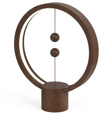 DesignNest by Allocacoc Heng - Design LED Lampe - Ausgefallene Leuchte für Wohnzimmer | Schlafzimmer mit USB Anschluss in warm weißem Licht (Dunkles Holz, Rund)