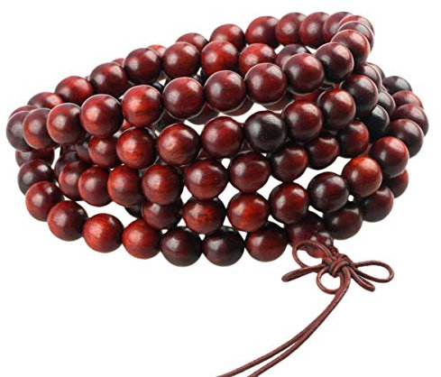KYEYGWO 108 Natürlich Holz 8mm Mala Perlen Armband für Damen Herren, Meditation Gebet Wickelarmbänder Tibetisch-buddhistischen Stretch-Armbänder Halskette
