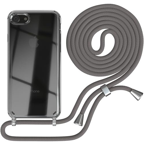 EAZY CASE Handykette kompatibel mit iPhone SE (2022/2020) / iPhone 8/7 Handyhülle mit Umhängeband, Handykordel mit Schutzhülle, Silikonhülle, Hülle mit Band, Stylische Kette für Smartphone, Anthrazit