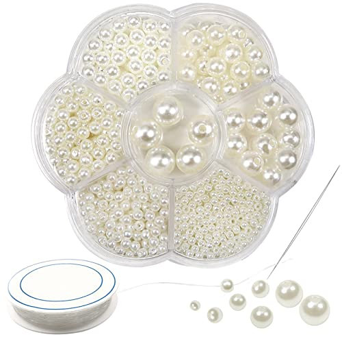 TOAOB Beige Kunstperlen Set 1160 Stück 3/4/5/6/8/10/12mm Weiße Runde Perlen zum Auffädeln Beads Ketten Selber Machen Set für Armbänder für Ohrringe Halsketten Schmuck und Kleidung Dekorieren