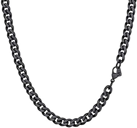 PROSTEEL Herren Collier 51cm schwarz Edelstahl Panzerkette Halskette Hip Hop Link Chain Necklace 6mm breit kubanische Gliederkette Männer Jungen Modeschmuck Accessoire für Geburtstag