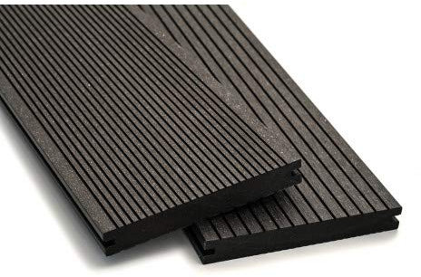 Mondesi WPC Terrassendielen Breitdielen Massiv XL - Komplett-Set Dunkelgrau | 60m²(4m x 15m) | Boden-Fliesen + Unterkonstruktion & Clips | Balkon Boden-Belag + rutschfest + witterungsbeständig