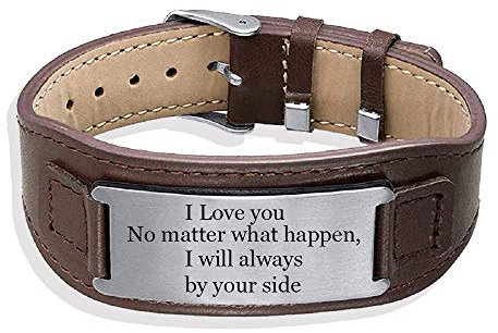 kaululu Herren Damen Personalisierte Lederarmbänder mit Namen Gravur Medical Alert ID Notfallarmband Edelstahl Armbänder für Männer Frauen Personalisierte Geschenke (#2)