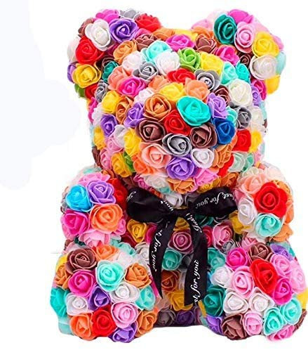 EKADA 25,4 cm Rosen-Teddybär verpackt mit Box im Voraus, PE künstliche Blume Teddybär für Weihnachten, Neujahr, Hollowen, Valentinstag, Geburtstag, Hochzeit, Jahrestag
