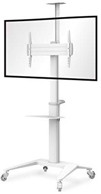 conecto LM-FS02NW Pro TV Ständer Standfuß rollbar Universal für Monitor Fernseher LCD LED Plasma mobil mit Rollen höhenverstellbar schwenkbar drehbar 37-70 Zoll VESA 200x200-600x400mm Alu weiß