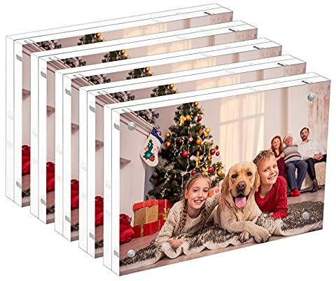 NIUBEE 5x7 Acrylic Picture Frame 5 Pack, 20% Thicker Block Clear Double Sided Photo Postcard Display