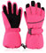 Skihandschuhe Kinder Wasserdicht Winddichtem mit Reflektierenden Streifen Rutschfeste Handschuhe Wärmende Fäustlinge Kälteschutz Fausthandschuhe für Kinder,Erwachsene (Rosa Rot, M(6-10Jahren))