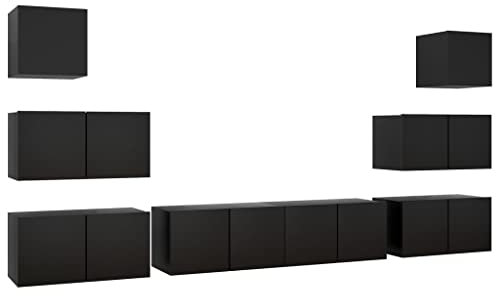 vidaXL Ensemble de Meubles TV 8 pcs, Ensemble d'Armoires de Télévision avec Rangement, Meubles Télé de Salon, Noir Bois d'Ingénierie