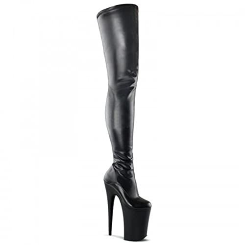 ZHENGRUI Stivali sopra il ginocchio, da donna, sexy, 20 cm, con plateau e piattaforma impermeabile, per coscia, con testa rotonda, con tacchi alti opachi, lucidi, da sera, per feste, colore: nero - 37