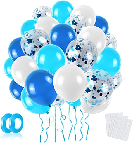 LAPONO Luftballons Blau Weiß Set,60pcs Birthday Konfetti Helium Ballon Langlebige Latex Ballons Girlande für Boy or Girl Hochzeit Geburtstag Baby Shower Graduierung Bachelorette Party Jubiläum Deko