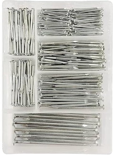 JKG® 250 Assorted Nails for Wood - Iron Nails Set | Masonry Nails, Hanging Pictures | Small, Medium, Long DIY Nails, Panel Pins | Flat Headed Woodwork, Wire Common Construction Nails (In Plastic Case)