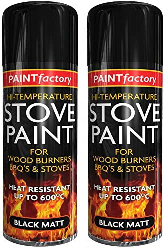 Q & H Heat High-Temperature Stove Resistant Spray Paint Black Matt 400 ml - Metal Wood Plastic Ceramic Aerosol BBQ's - Black Matt Paint Rejuvenates Gas Temperature Stove Fire Spray (2)