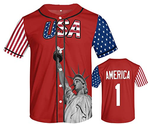 Ultrexo USA Baseball Trikot Herren Jersey Shirts Sport Uniform Amerika #1 M-3XL Geschenk, rot, X-Groß