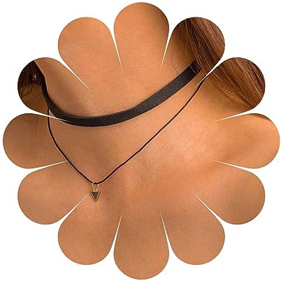 Yheakne Boho Velvet Choker Halskette Schwarz Dreieck Anhänger Luxus Satinband Vintage Schwarzes Leder Kette Schmuck für Frauen und Mädchen