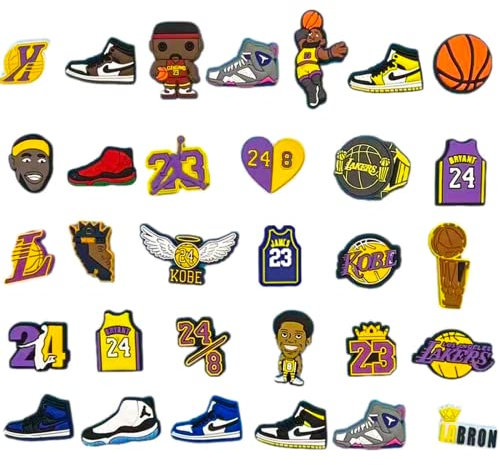 PANYI Packung mit 30 Pcs PVC-Schuhleisten, Sneaker Leisten, wasserdichte Schuhleisten, Schnürsenkel, Armbänder, Handgelenkriemen, Partygeschenke, Sportstil, Basketballspieler-Logo
