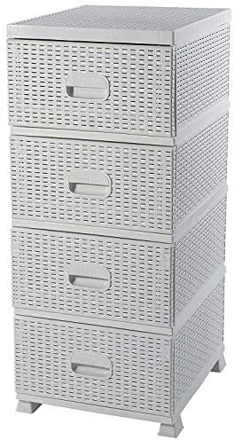Violet Comoda Cajonera Organizador 4 Cajones de Plástico Efecto Mimbre Almacenamiento (Blanco)