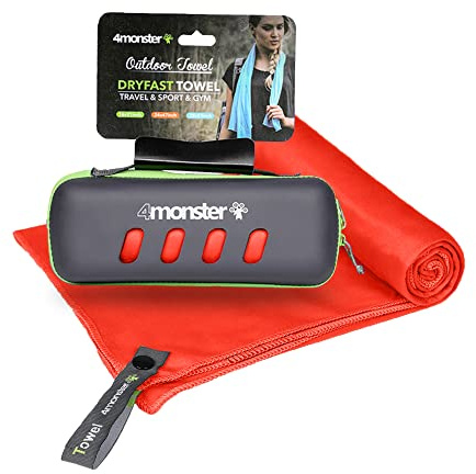 4Monster Microfiber Towel with Carry Case, Super Absorbent Travel Towel, Quick Dry Towel, Camping Towel, Great for Gym, Beach, Swimming, Backpacking and More
