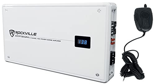 Rockville KRYPTON MF4 2400w Peak/600w RMS 4 Channel Marine Amplifier, Waterproof Design, Adjustable Crossover, PA Microphone for Boats and Marine Audio