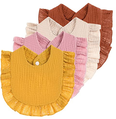 Xzeemo 4 pcs Baby Lätzchen, Baby Lätzchen aus 100% Baumwolle mit Druckknöpfen, Babylätzchen Weich Absorbierende, Sabberlätzchen Spucktücher Baby für Baby Jungen und Mädchen Kleinkinder 0-24 Monate(1)