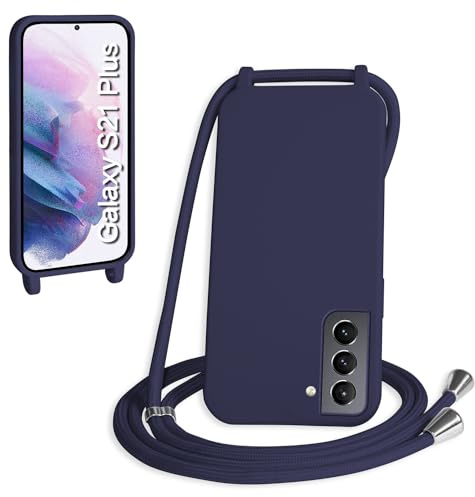 WenBaby Coque avec Cordon pour Samsung Galaxy S21 Plus,Collier pour Étui bandoulière Colliers de cellulaire Mince Antichoc Réglable Lanyard Silicone Case,Bleu Marin