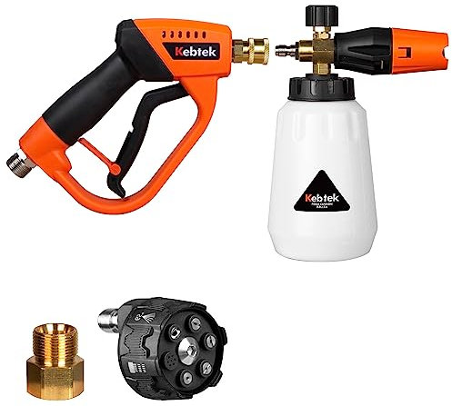Kebtek Pistola Idropulitrice ad Alta Pressione 5200 PSI con Lancia Schiuma e 5 Ugelli a Spruzzo e Adattatore Compatible per Karcher K2-K7 (MRP-001-A)