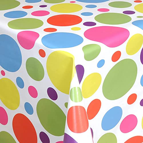 Wachstuch Tischdecke abwaschbar Gartentischdecke Viele Größen und Designs, wasserabweisend, abwischbar, ÖkoTex (Bunte Punkte- Mehrfarbig- 06021-00, 100x140 cm)