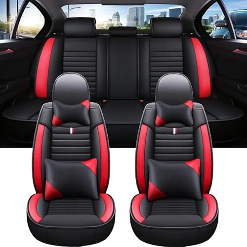 Romanbin Leder Fahrzeugsitzbezüge, Auto-Sitzbezüge, 5 Sitze Allgemein, für Qashqai J10 J11 2006-2018,Schwarz Rot Autositzbezug