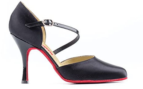 PAOUL - Abrazo | Charleston Damen Tanzschuhe mit Absatz 684_100/3 Schwarz Satin und schwarzem Lack, Tango Argentino und Social Tanz, Schwarz , 41 EU