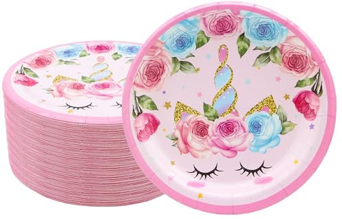 GOGUOGOFA 50Pcs Rainbow Unicorn Paper Plates Unicorn Party Supplies 7 Unicorn Dessert Plates Pink Unicorn Plates for Girls Baby Shower Unicorn Birthday Party Decorations