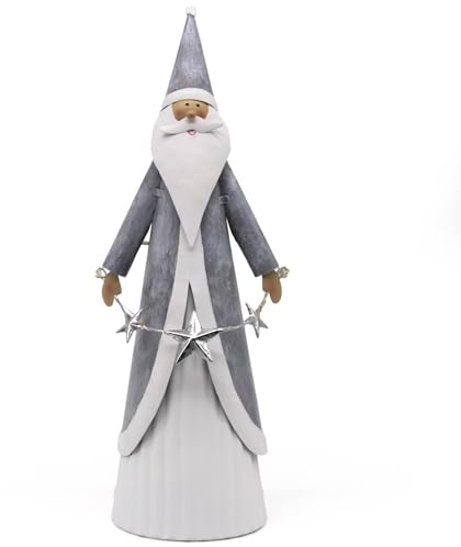Mea-Living WEIHNACHTSMANN mit LED Sternenkranz, weiß/grau, klein, Weihnachtsdeko, Nikolaus, Nikolaus, Weihanchtsmannfigur, Geschenkidee zu Weihnachten