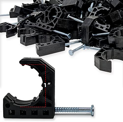 D.N. Half Clamps J-Hook with Nail, 25 Pieces J-Clamp for 1 Tubing Pipe Support J-Clips Tubing Fastener, Black Tube Talons (1- Pack of 25)