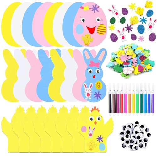 Zkaoai Ostereier Bastelset, 24 Stück Ostern Basteln Kinder, Anhänger Hase Ostern, Moosgummi Bastelset Kinder, DIY Filz Bastelset Ostern, Ostern Kreative Kunsthandwerk zum Basteln für Ostern Deko DIY