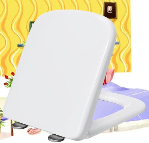 Wc Sitz, Toilettendeckel mit Absenkautomatik Eckig Abnehmbare Eckig Toilettensitz Duroplast Wc Deckel Klo-Deckel für Jede Toilette Geeignet,white-34 * 45cm