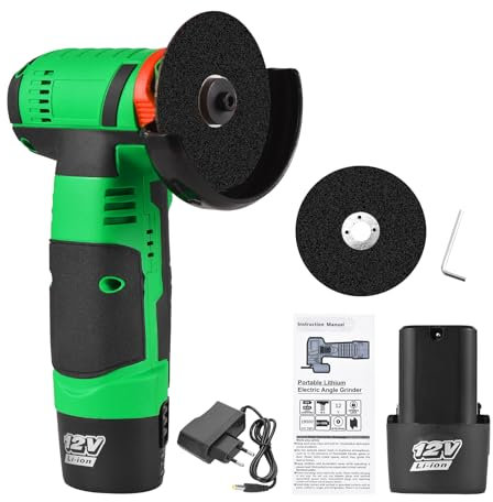 Mulcort Kit di utensili per smerigliatrice angolare senza fili 12V Smerigliatrice angolare elettrica portatile al litio 19500 giri/min Mini troncatrice ricaricabile con 2 batterie 2 dischi abrasivi