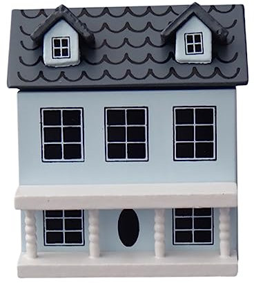 TOYANDONA Miniatur Puppenhaus Modell Aus Holz Süßes Gartenhaus Mit Blauen Wänden Und Grauem Dach Zubehör Für Miniaturgärten Und DIY-projekte Für Dekoration Und