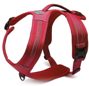 Record Hundegeschirr Action Alpi aus Geflochtenes Nylon Mit 3M ScotchLite Reflektierenden Bändern | Farbe Rot, Größe M, Umfang 60-72 cm