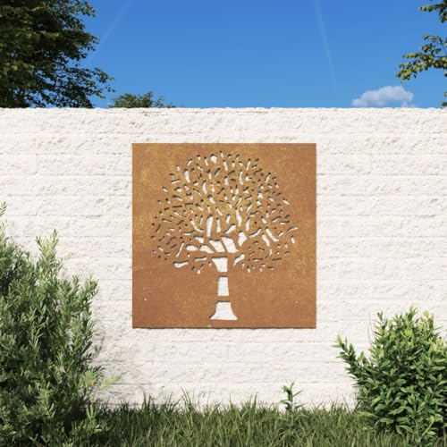 ARKEM Garten-Wanddeko 55x55 cm Wand Deko Wanddeko Aussen Wall Decoration Wanddeko Wandschmuck Cortenstahl Baum-Design - 824502