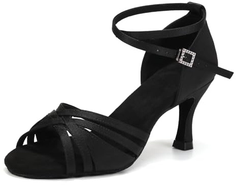 YCALCP Kvinnor Flickor Damer Ballroom Latin Tango Dansskor Klackade Salsa Latin Dans Öppna Tå Skor,EM-L3049,7.5cm
