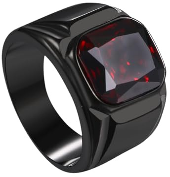OIDEA Herren Achat Rot Ring: Siegelring mit Quadratischem Achat Biker Rock Herrenring Bandring Band Ring aus Edelstahl Schmuck Geschenk für Männer Vater Freund Größe 67