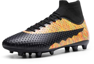 DREAM PAIRS Herren Fußballschuhe High Top Spike Microfaser Cleats TPU-Beschichtung Professionelle Athletics Trainingsschuhe Football Schuhe,Size 43,Schwarz/Orange,SDSS2401M