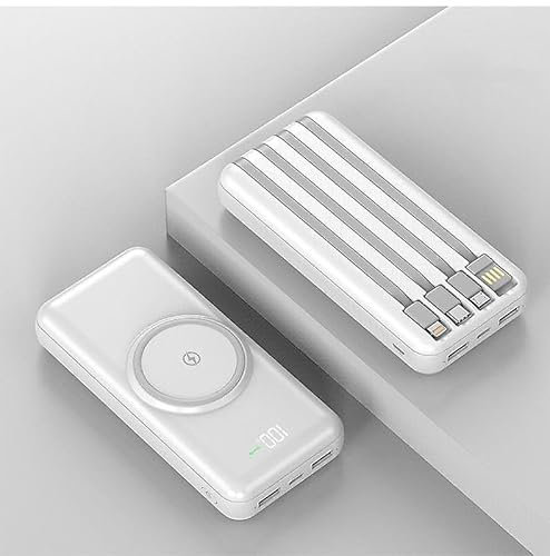 Stock Lider-Power Bank con Inalámbrica 12000 Mah, Bateria Externa con Cables Integrados, USB C Cargador Portatil con 3 Salidas, Compatible con iPhone, Samsung, Huawei, Smartphones, Tableta (Blanco)