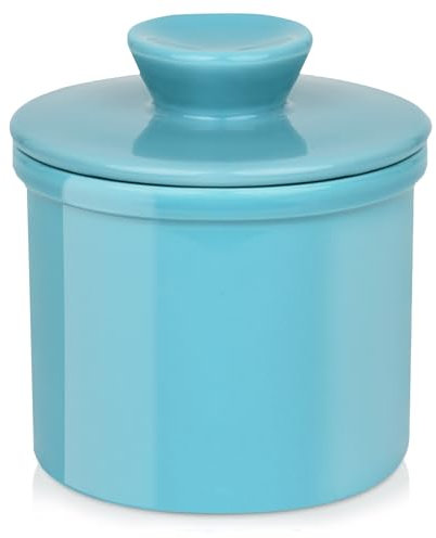 GMYIAK Französische Butterdose Mit Deckel Auf Der Arbeitsplatte,Wassergekühlte Keramikbutterdose Mit Wasserlinie Für Frische Butter(Blau)