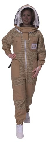 SAFTA Bee Pro 3 Layer Ventilated Beekeeping Suit, Beekeeper Suit For Professional Beekeepers, with Fencing Beekeeping Veil, (Brown, Small)