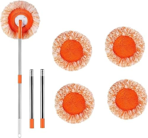 BAODBF Fregona de Pared de 1.9 m, Fregona Giratoria Ajustable de 360 Grados, Fregona de Girasol, Fregona de Limpieza de Paredes, Fregona de Pared Redonda, Fregona de Microfibra para Limpieza de Piso y