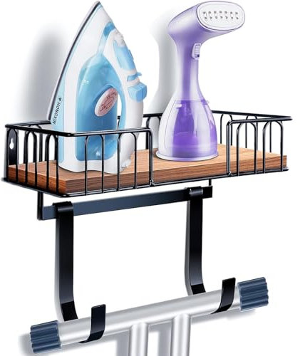 TJ.MOREE Ironing Board Hanger Metal Wall Mount Iron and Ironing Board Holder, Laundry Room Decor and Storage with Large Storage Black