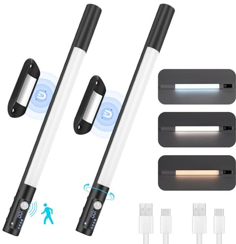 Euakee Luce Sotto Armadio Cucina LED 2 Pezzi, Illuminazione Armadio Dimmerabile Senza Fili con Motion Detector Remote Control, Striscia Luminosa Ricaricabile USB per Specchio Scrivania (Nero)