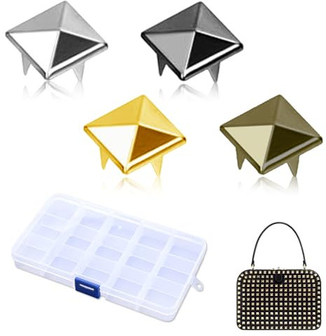 KUBDPQOR Remaches para Cuero, 200 Piezas Tachuelas de Pirámide, Tachuelas de Punta Cuadrada de Cuatro Mandíbulas, Estética Punk Remaches Cuadrados para Cinturones, Bolsos, Ropa, Zapatos(4 Couleurs)