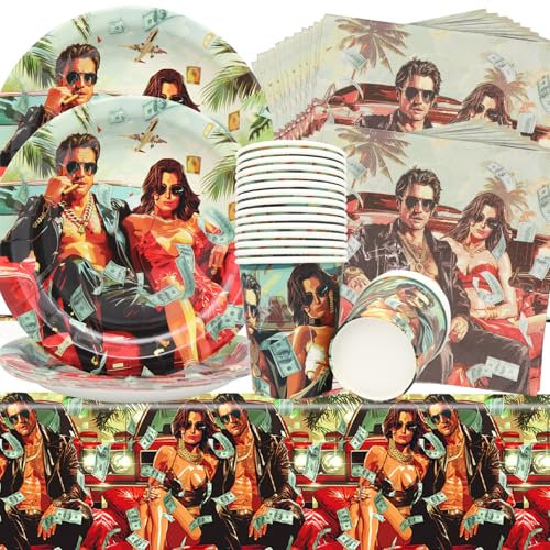 Doyomtoy Men and Women Party Tableware 61 Pieces Birthday Party Tableware Plates Napkins Cups Tablecloths Party Tableware Set for Birthday Party Set Men Women Birthday Decoration