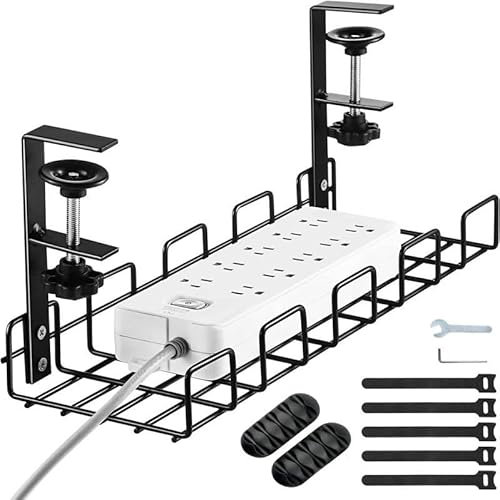 BRAVECOW Wire Storage Basket Organizer Under Desk Cable Management No-Drill Cable Basket Power Strips Wire Cable Tray Metal Storage Rack